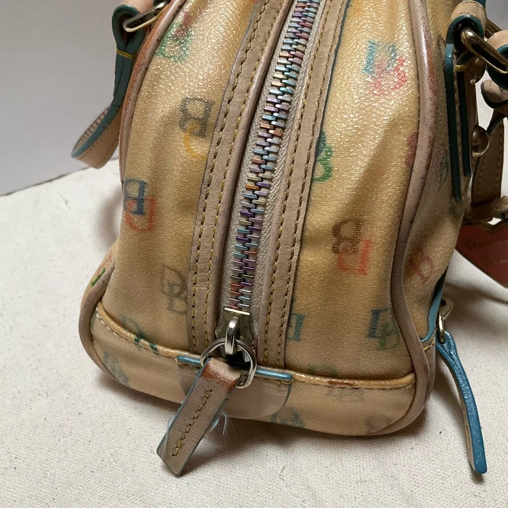 Dooney and Bourke Rainbow Bowler Canvas Y2K Vintage Boston Bag Yellow Mini Dome